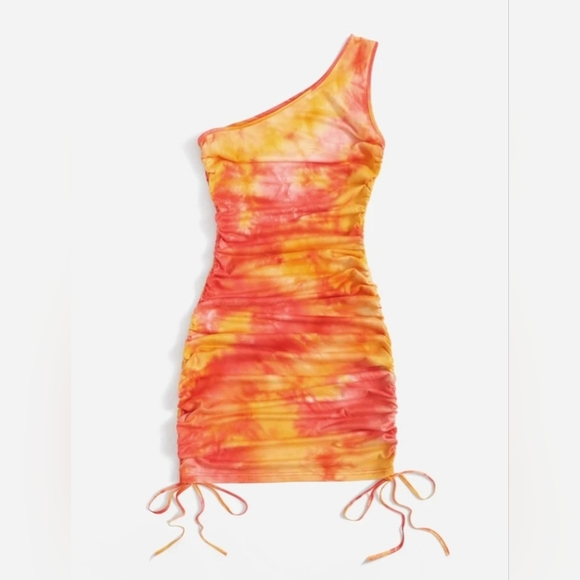 One Shoulder Drawstring Knot Dress - Picture 5 of 6